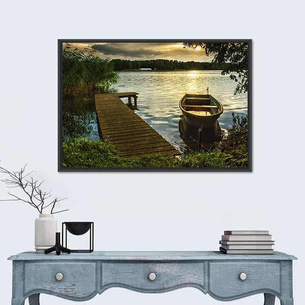 Sunset On A Lake Canvas Wall Art-1 Piece-Floating Frame-24" x 16"-Tiaracle