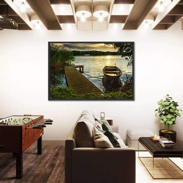 Sunset On A Lake Canvas Wall Art-5 Horizontal-Gallery Wrap-22" x 12"-Tiaracle