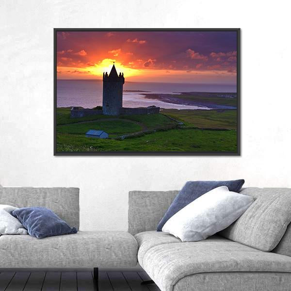 Sunset On An Ancient Castle In Ireland Canvas Wall Art-5 Horizontal-Gallery Wrap-22" x 12"-Tiaracle