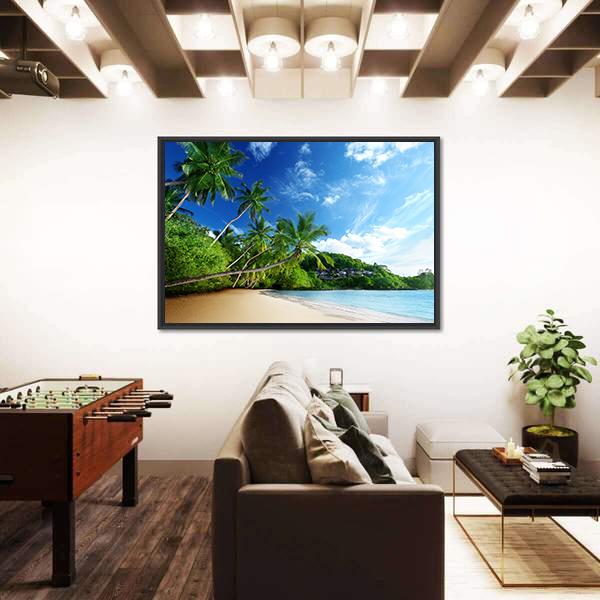 Sunset On Beach Anse Takamaka Canvas Wall Art-5 Horizontal-Gallery Wrap-22" x 12"-Tiaracle