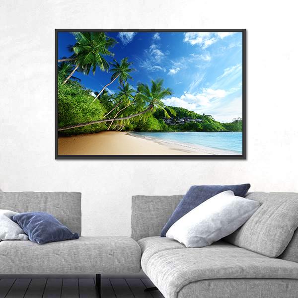 Sunset On Beach Anse Takamaka Canvas Wall Art-5 Horizontal-Gallery Wrap-22" x 12"-Tiaracle
