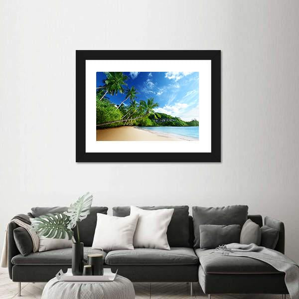Sunset On Beach Anse Takamaka Canvas Wall Art-5 Horizontal-Gallery Wrap-22" x 12"-Tiaracle