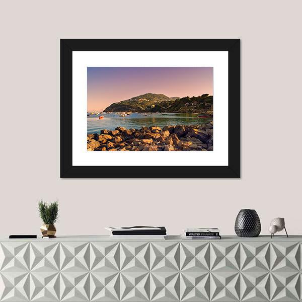 Sunset On Coast Of Ischia Island Canvas Wall Art-1 Piece-Framed Print-20" x 16"-Tiaracle