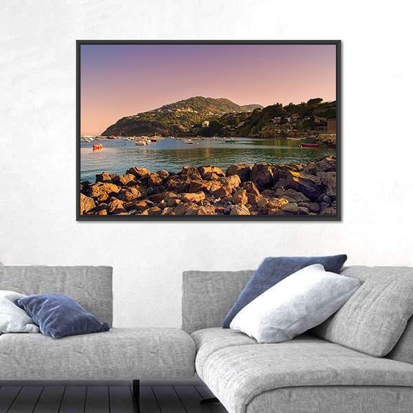 Sunset On Coast Of Ischia Island Canvas Wall Art-5 Horizontal-Gallery Wrap-22" x 12"-Tiaracle