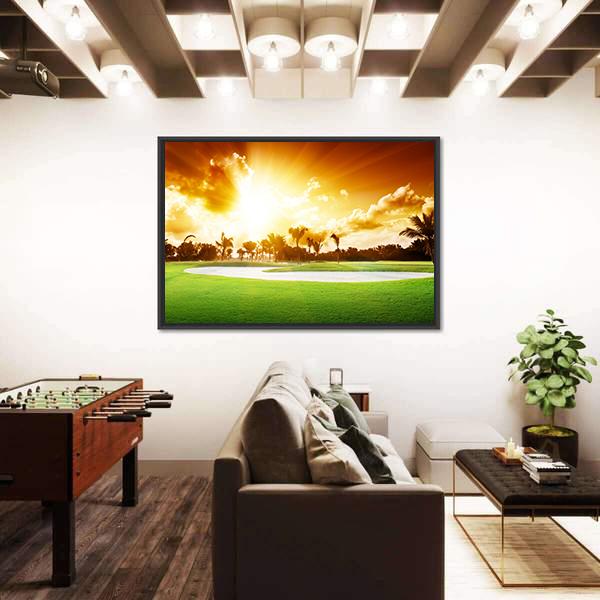 Sunset On Golf Field Canvas Wall Art-5 Horizontal-Gallery Wrap-22" x 12"-Tiaracle