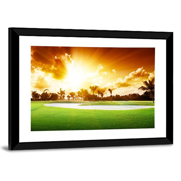 Sunset On Golf Field Canvas Wall Art-5 Horizontal-Gallery Wrap-22" x 12"-Tiaracle
