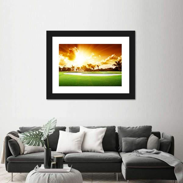 Sunset On Golf Field Canvas Wall Art-5 Horizontal-Gallery Wrap-22" x 12"-Tiaracle