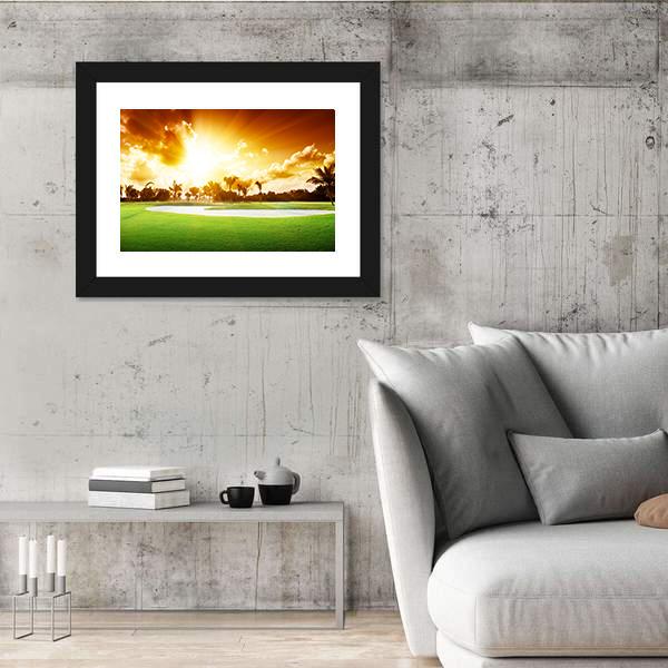Sunset On Golf Field Canvas Wall Art-5 Horizontal-Gallery Wrap-22&quot; x 12&quot;-Tiaracle