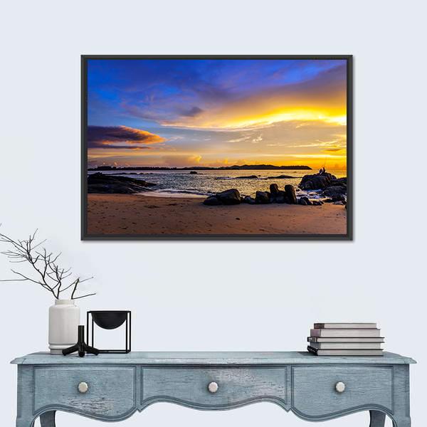 Sunset On Khao Lak Beach In Thailand Canvas Wall Art-1 Piece-Floating Frame-36" x 24"-Tiaracle