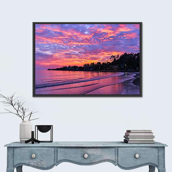 Sunset On Koh Chang Island Canvas Wall Art-1 Piece-Floating Frame-24" x 16"-Tiaracle