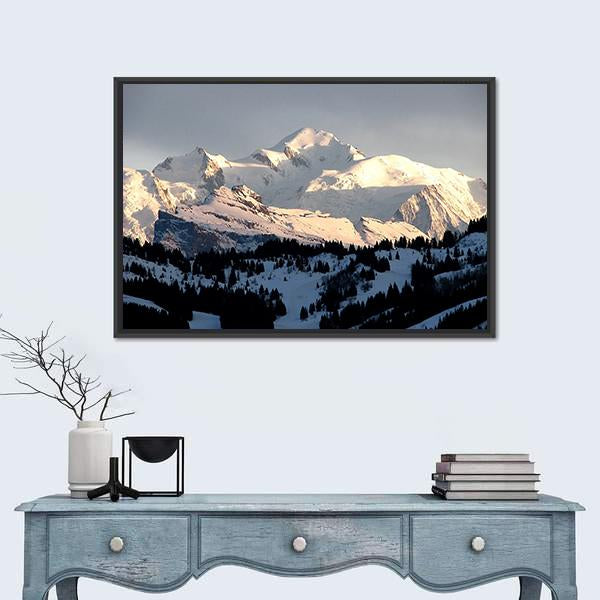 Sunset On Mont Blanc Canvas Wall Art-1 Piece-Floating Frame-24" x 16"-Tiaracle