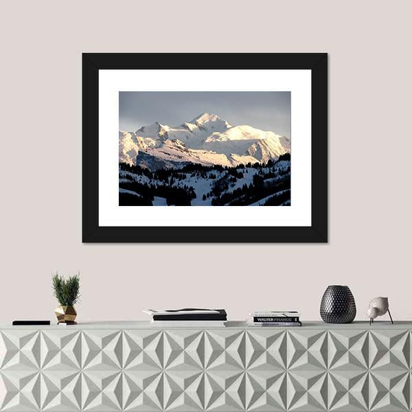 Sunset On Mont Blanc Canvas Wall Art-1 Piece-Framed Print-20" x 16"-Tiaracle
