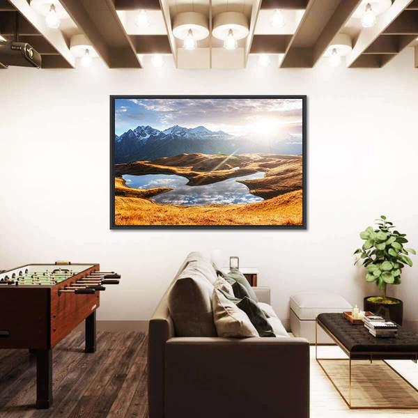 Sunset On Mountain Lake Koruldi Canvas Wall Art-5 Horizontal-Gallery Wrap-22" x 12"-Tiaracle