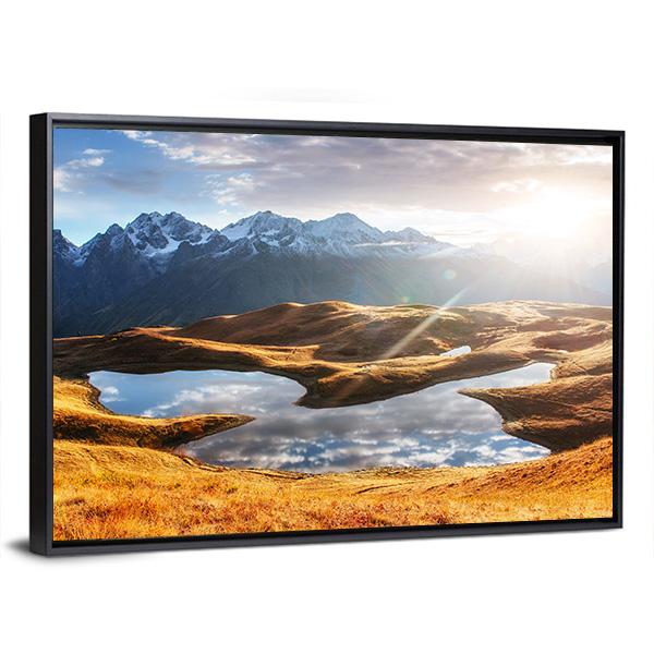 Sunset On Mountain Lake Koruldi Canvas Wall Art-5 Horizontal-Gallery Wrap-22" x 12"-Tiaracle