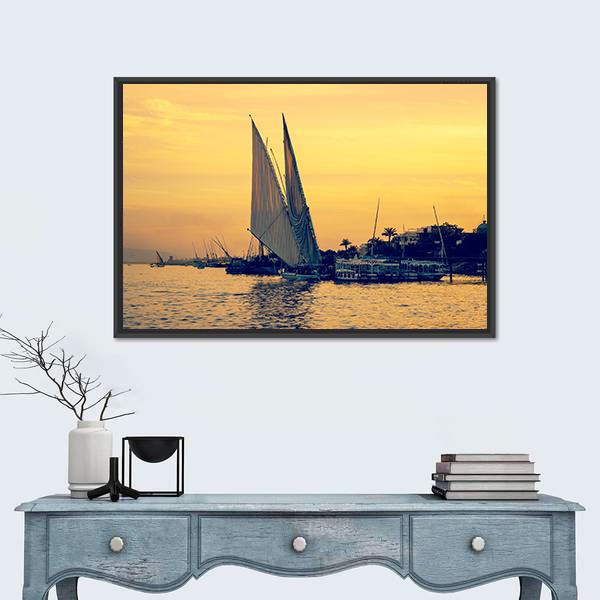 Sunset On Nile River Canvas Wall Art-1 Piece-Floating Frame-24" x 16"-Tiaracle