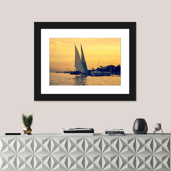 Sunset On Nile River Canvas Wall Art-1 Piece-Framed Print-20" x 16"-Tiaracle