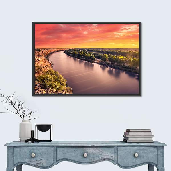 Sunset On River Murray Canvas Wall Art-1 Piece-Floating Frame-24" x 16"-Tiaracle