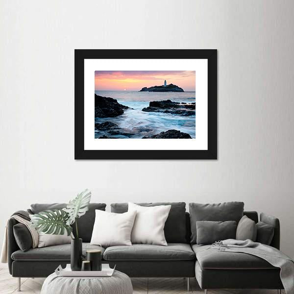Sunset On The Cliffs At Godrevy Canvas Wall Art-5 Horizontal-Gallery Wrap-22" x 12"-Tiaracle