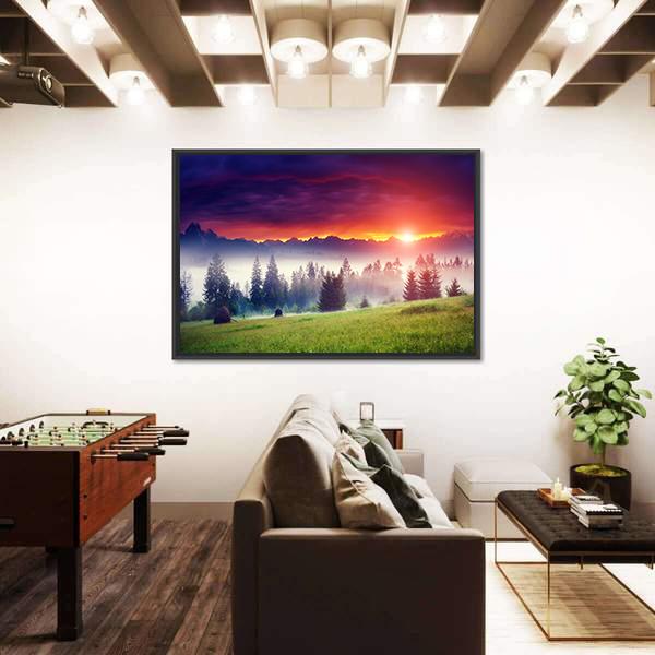 Sunset On The Hilly Place Canvas Wall Art-1 Piece-Floating Frame-24" x 16"-Tiaracle