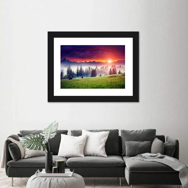 Sunset On The Hilly Place Canvas Wall Art-1 Piece-Framed Print-20" x 16"-Tiaracle