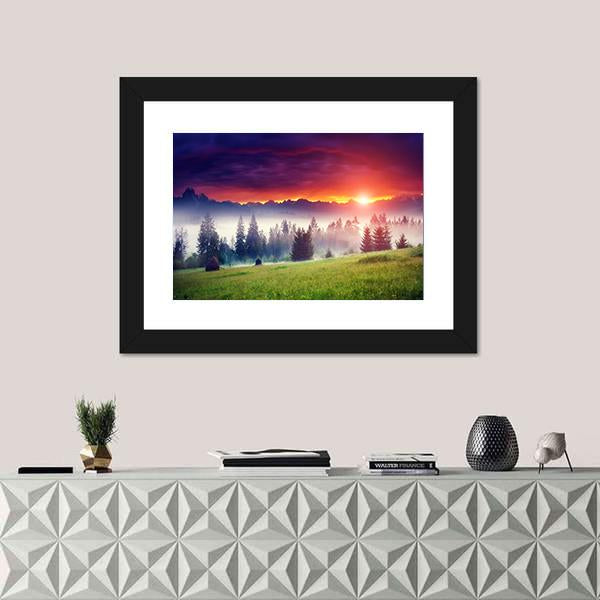 Sunset On The Hilly Place Canvas Wall Art-1 Piece-Framed Print-20&quot; x 16&quot;-Tiaracle