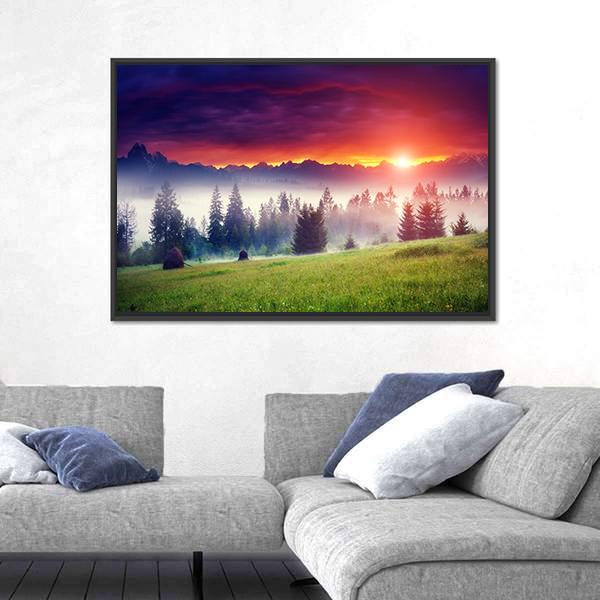 Sunset On The Hilly Place Canvas Wall Art-5 Horizontal-Gallery Wrap-22" x 12"-Tiaracle