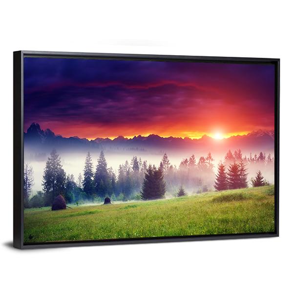 Sunset On The Hilly Place Canvas Wall Art-5 Horizontal-Gallery Wrap-22" x 12"-Tiaracle
