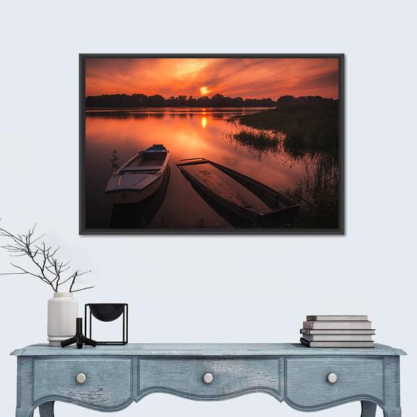 Sunset On The River Canvas Wall Art-1 Piece-Floating Frame-24" x 16"-Tiaracle