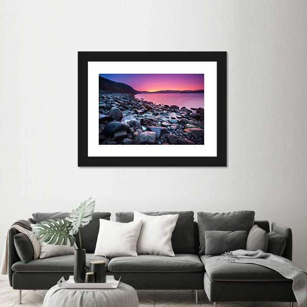 Sunset On The Stone Coast Canvas Wall Art-5 Horizontal-Gallery Wrap-22" x 12"-Tiaracle