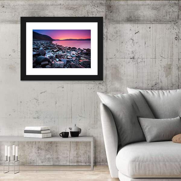 Sunset On The Stone Coast Canvas Wall Art-5 Horizontal-Gallery Wrap-22" x 12"-Tiaracle