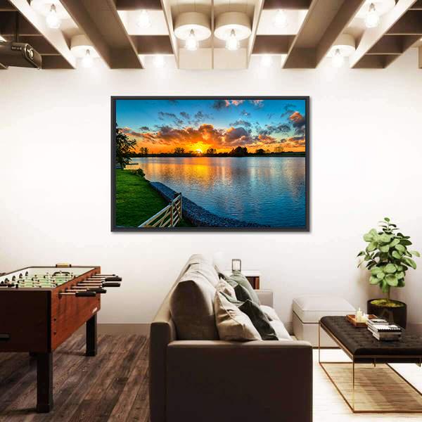 Sunset Over A Lake In Winter Canvas Wall Art-5 Horizontal-Gallery Wrap-22" x 12"-Tiaracle