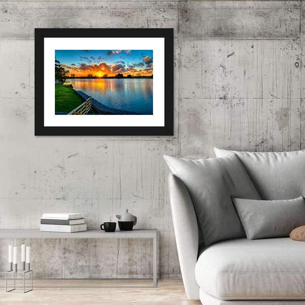 Sunset Over A Lake In Winter Canvas Wall Art-5 Horizontal-Gallery Wrap-22" x 12"-Tiaracle