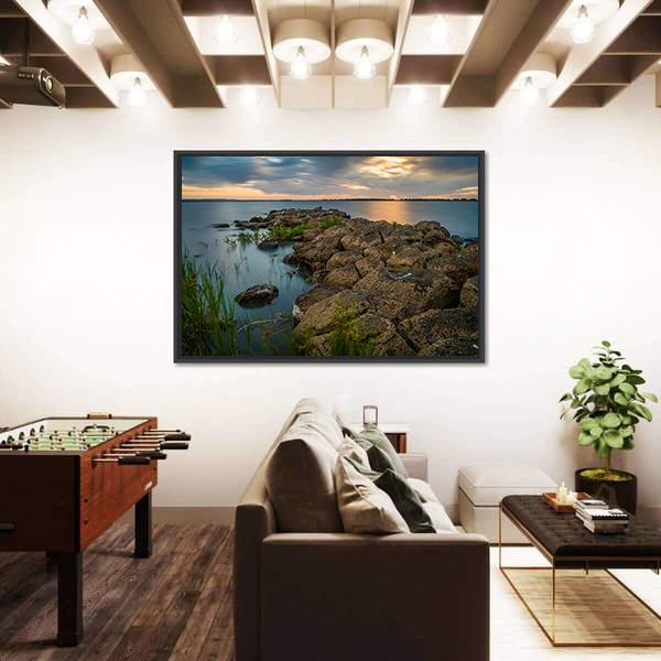 Sunset Over A Stone Pier In Lake Colac Canvas Wall Art-3 Horizontal-Gallery Wrap-25" x 16"-Tiaracle