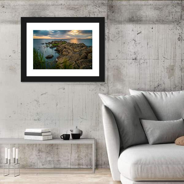 Sunset Over A Stone Pier In Lake Colac Canvas Wall Art-3 Horizontal-Gallery Wrap-25" x 16"-Tiaracle