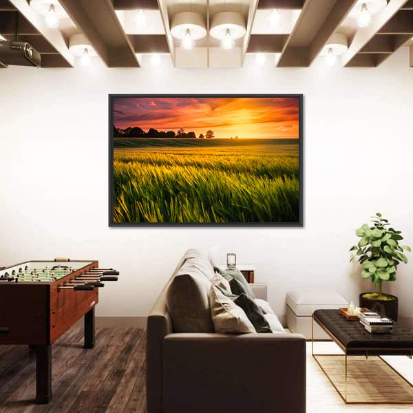 Sunset Over A Wheat Field Canvas Wall Art-3 Horizontal-Gallery Wrap-25" x 16"-Tiaracle