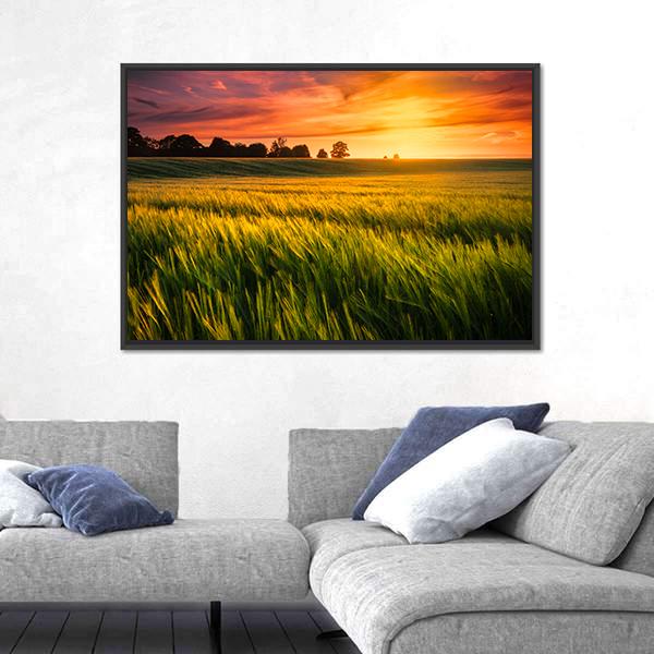 Sunset Over A Wheat Field Canvas Wall Art-5 Horizontal-Gallery Wrap-22" x 12"-Tiaracle