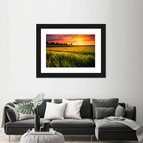 Sunset Over A Wheat Field Canvas Wall Art-5 Horizontal-Gallery Wrap-22" x 12"-Tiaracle