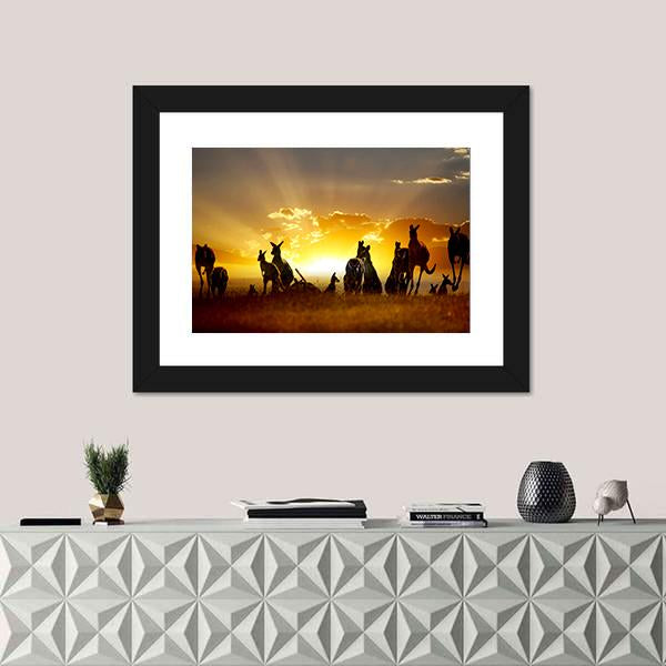 Sunset Over Australian Outback Kangaroo Series Canvas Wall Art-1 Piece-Framed Print-30" x 20"-Tiaracle
