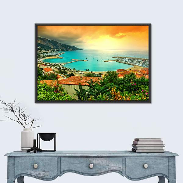 Sunset Over Azur Coast Canvas Wall Art-1 Piece-Floating Frame-36" x 24"-Tiaracle