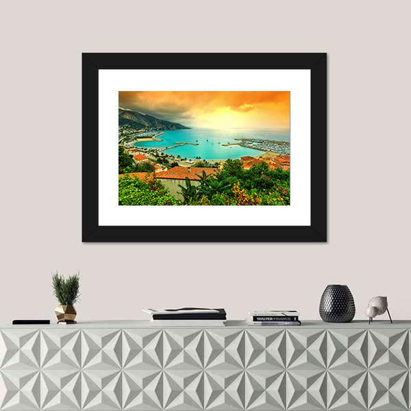 Sunset Over Azur Coast Canvas Wall Art-1 Piece-Framed Print-30" x 20"-Tiaracle