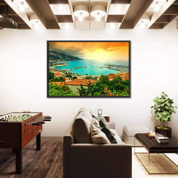 Sunset Over Azur Coast Canvas Wall Art-5 Horizontal-Gallery Wrap-22" x 12"-Tiaracle