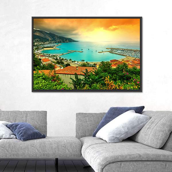 Sunset Over Azur Coast Canvas Wall Art-5 Horizontal-Gallery Wrap-22" x 12"-Tiaracle