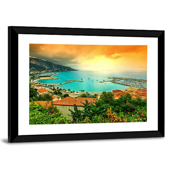 Sunset Over Azur Coast Canvas Wall Art-5 Horizontal-Gallery Wrap-22" x 12"-Tiaracle