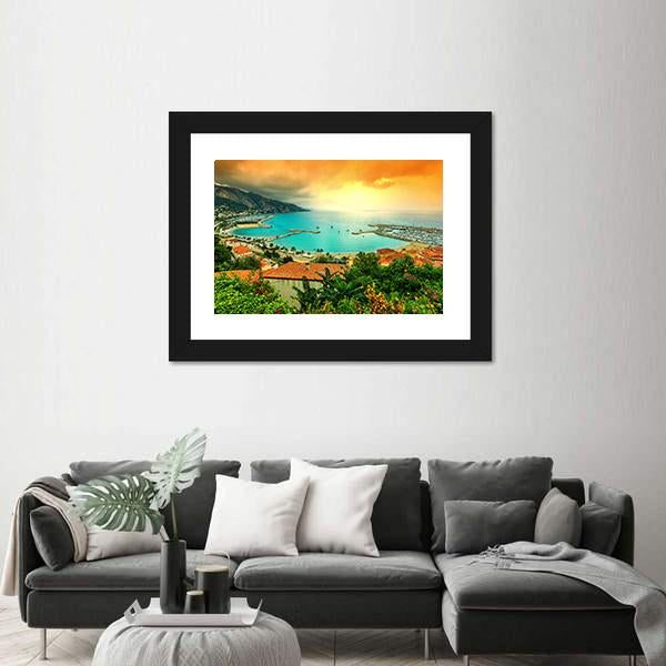 Sunset Over Azur Coast Canvas Wall Art-5 Horizontal-Gallery Wrap-22" x 12"-Tiaracle