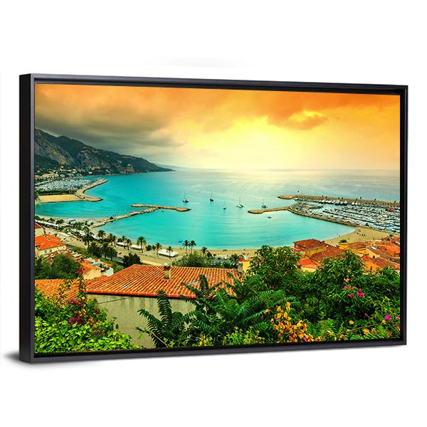 Sunset Over Azur Coast Canvas Wall Art-5 Horizontal-Gallery Wrap-22" x 12"-Tiaracle
