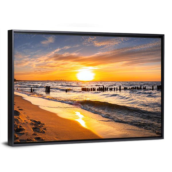 Sunset Over Baltic Sea Beach Canvas Wall Art-3 Horizontal-Gallery Wrap-25" x 16"-Tiaracle