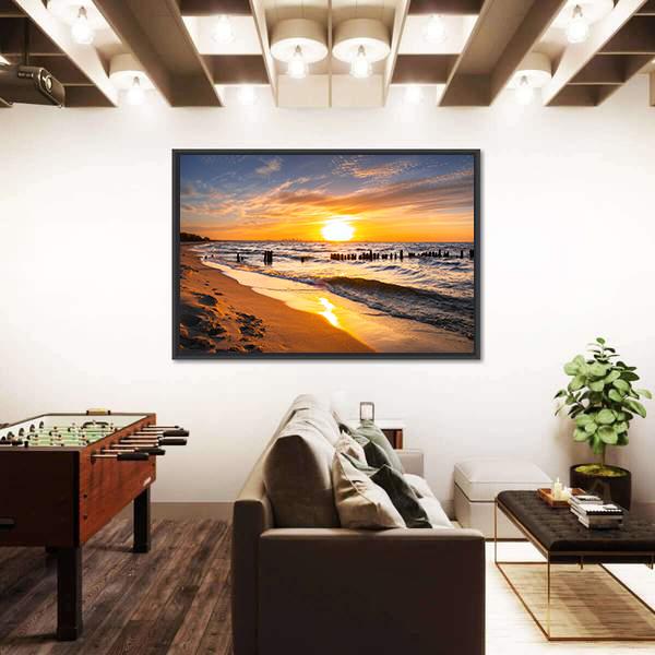 Sunset Over Baltic Sea Beach Canvas Wall Art-3 Horizontal-Gallery Wrap-25" x 16"-Tiaracle