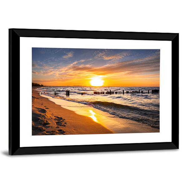 Sunset Over Baltic Sea Beach Canvas Wall Art-3 Horizontal-Gallery Wrap-25" x 16"-Tiaracle