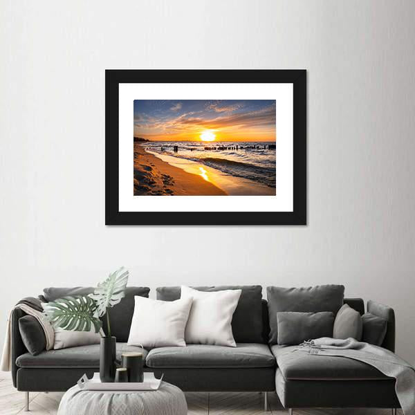 Sunset Over Baltic Sea Beach Canvas Wall Art-3 Horizontal-Gallery Wrap-25" x 16"-Tiaracle