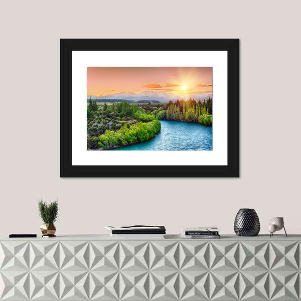 Sunset Over Bend Of The River Clutha Canvas Wall Art-1 Piece-Framed Print-20" x 16"-Tiaracle